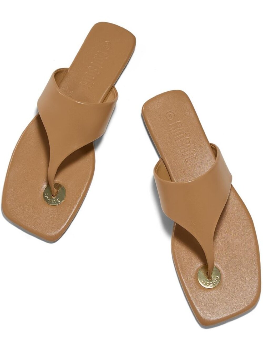 Women's Khaki Summer Comfortable Open Square Toe Flip Flops Slip on Flats Shoes